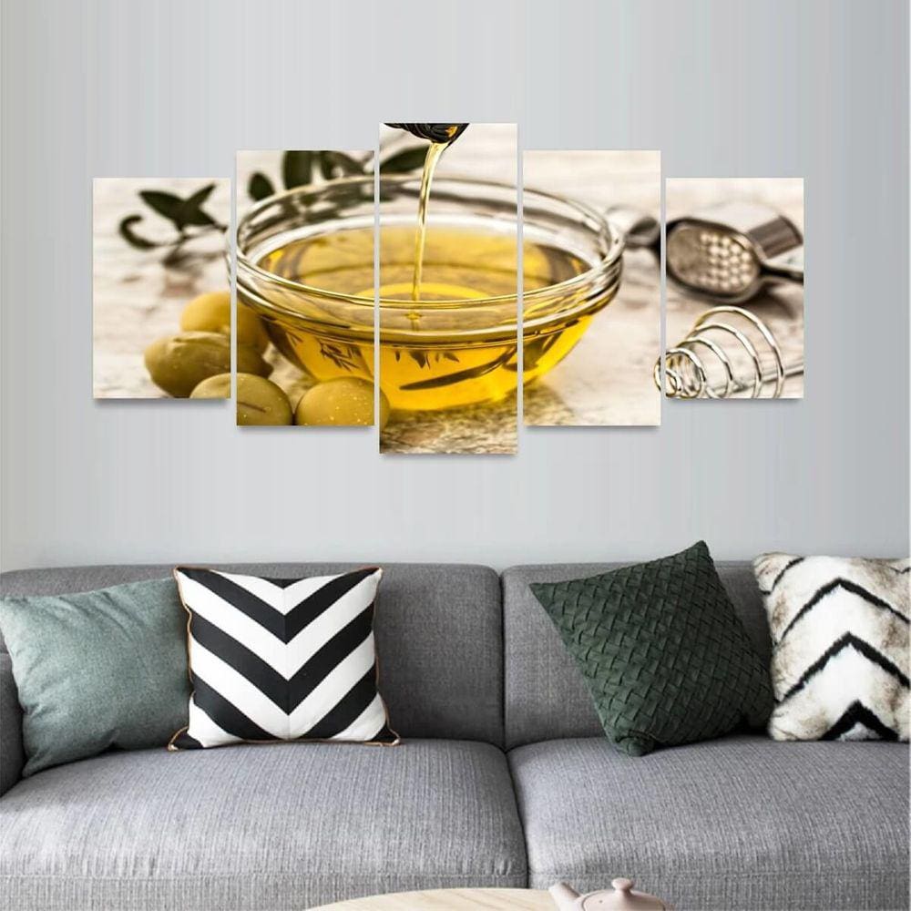 Quadro Azeite Salada Para Resturantes Mosaico 5 Peças