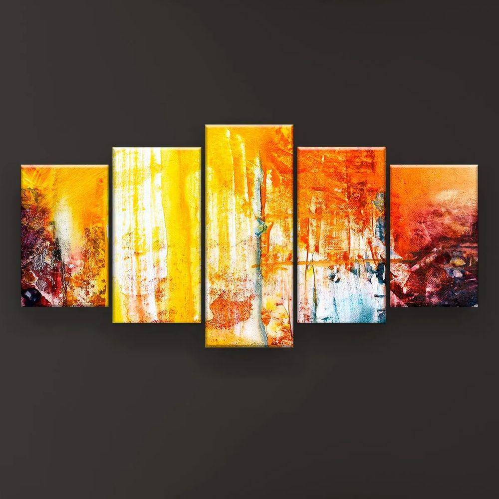 Quadro Decorativo Pintura Tinta Amarelo Laranja 129x61 C/5pc
