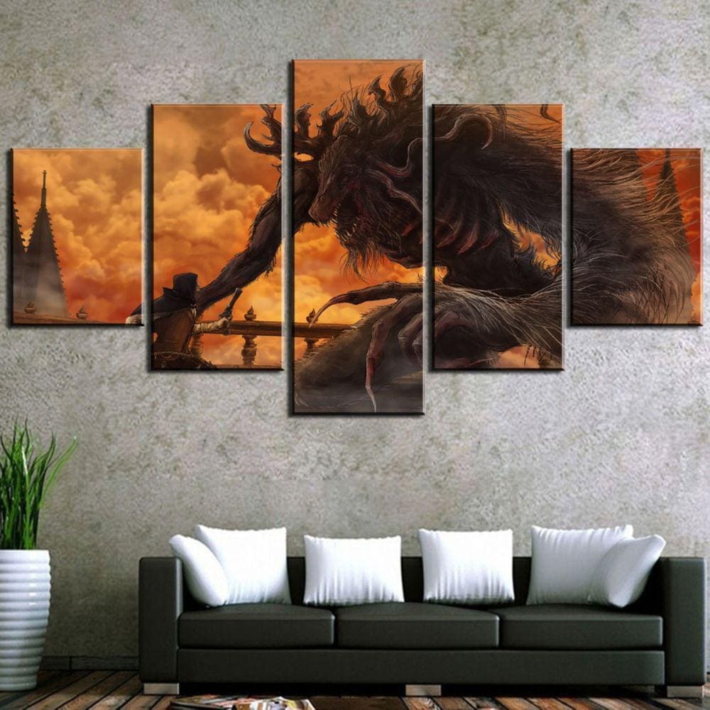 Quadro Decorativos Bloodborne com 5 peças 130x65