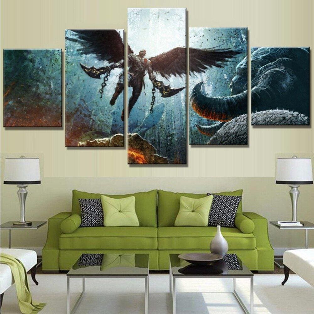 Quadro Decorativos God of War com 5 peças 130x65 3