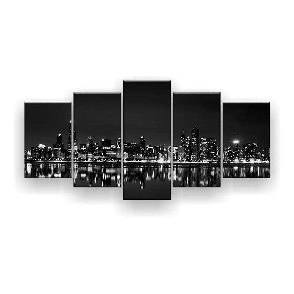 Quadro Decorativo Cidade Branco Preto 129x61 Sala Quarto