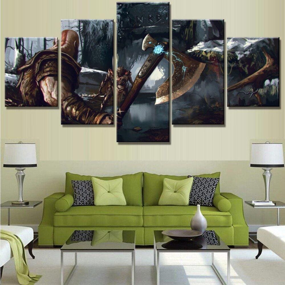 Quadro Decorativos God of War com 5 peças 130x65 4
