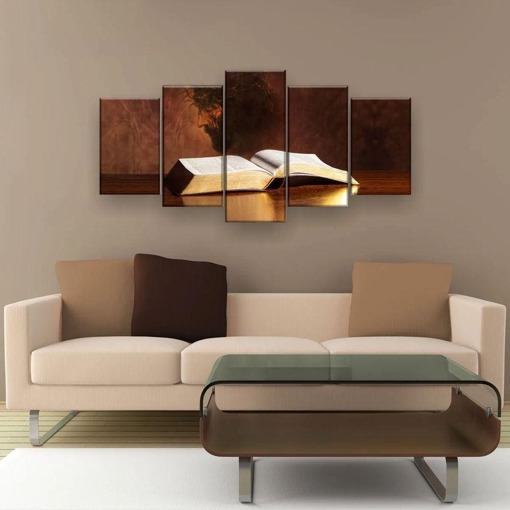 Quadros Decorativos Bíblia Jesus Cristo 5pc Sala Kit