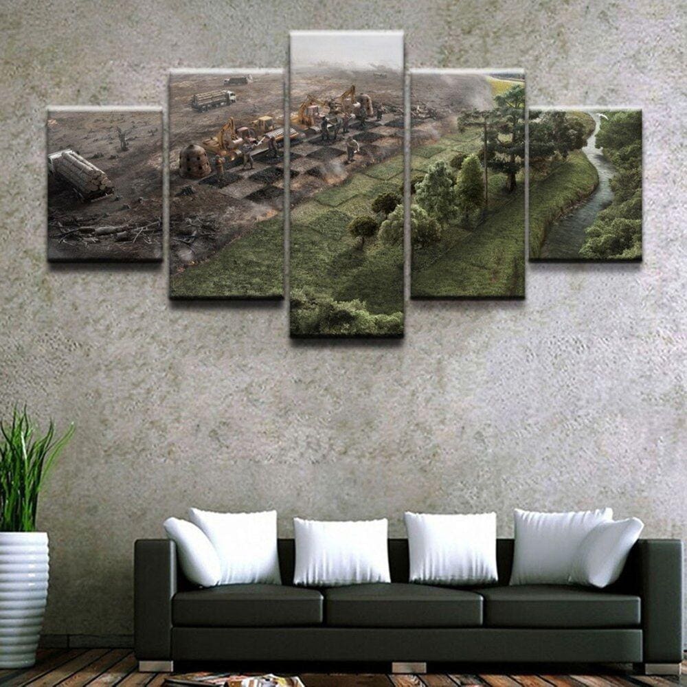 Quadro Decorativos Jogo de Xadres com 5 peças 130x65