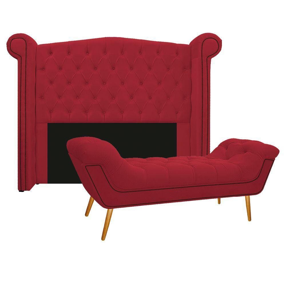 Cabeceira E Calçadeira Veneza 160Cm Queen Size Vermelho
