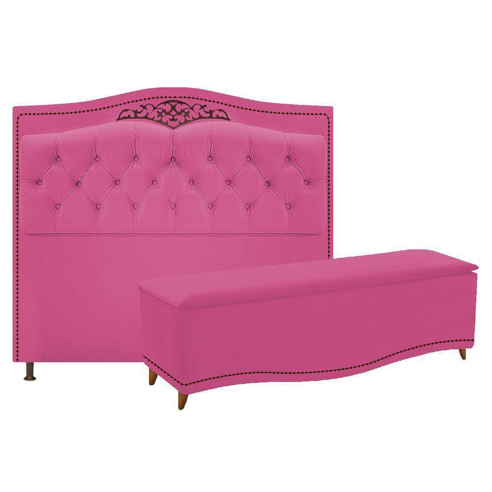 Kit Cabeceira Calçadeira Yasmim 195cm Suede Pink
