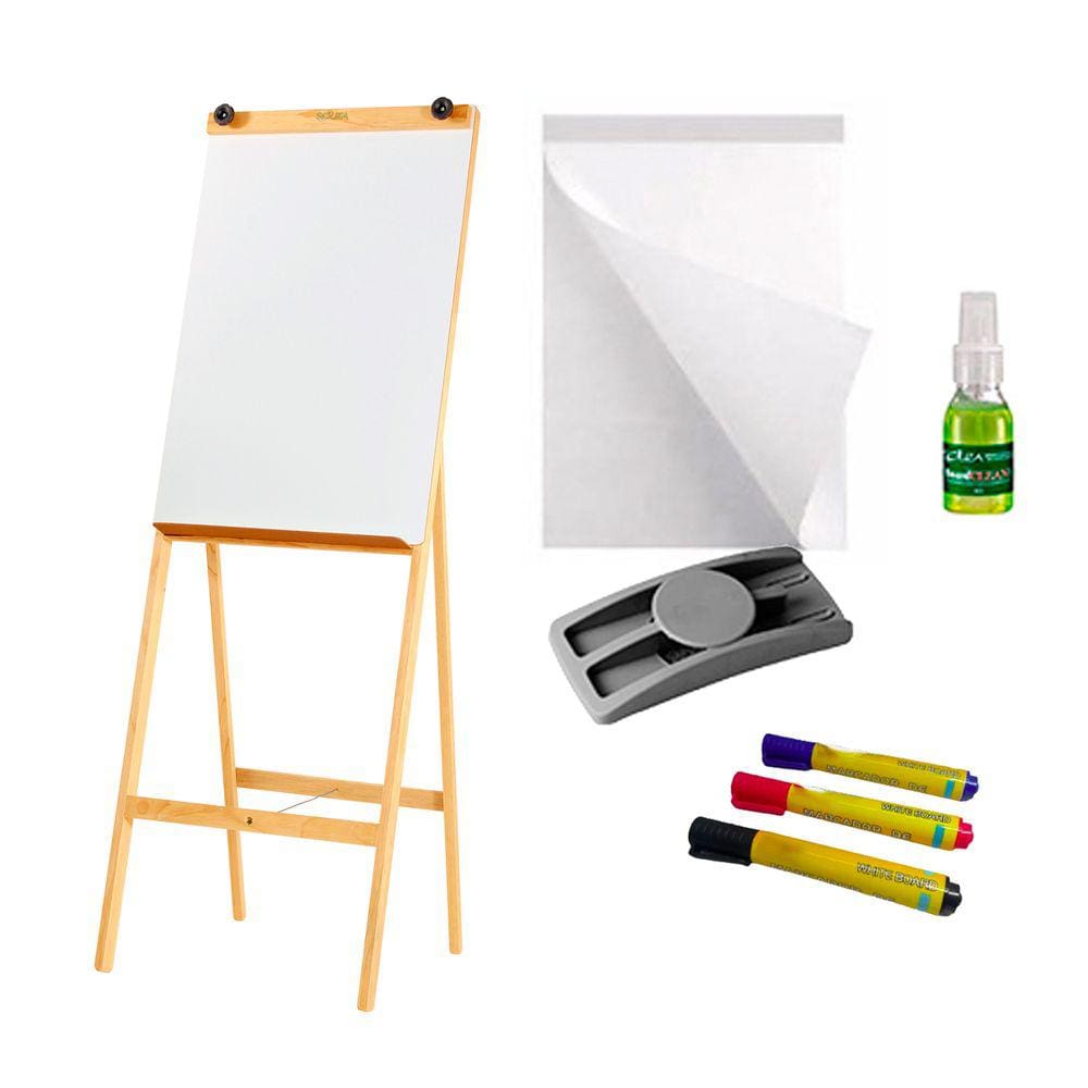 Cavalete Flip Chart Quadro Branco 1,80 M 2525 + 3 Marcadores + Apagador + Limpador + Bloco