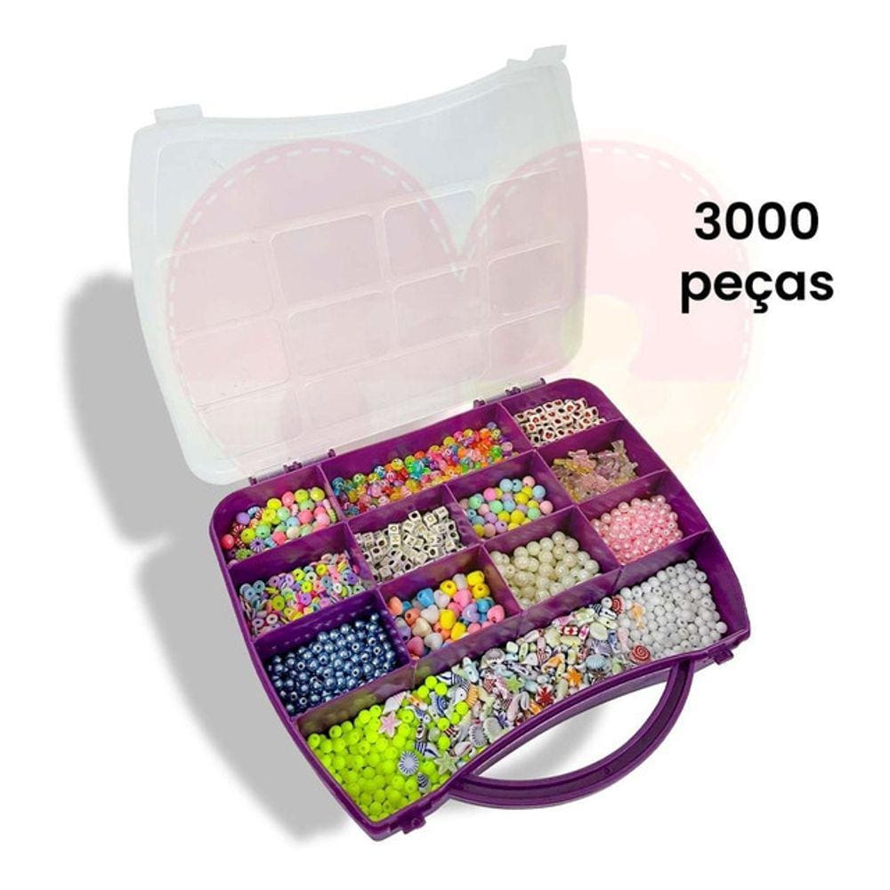 Kit de Miçangas Infantil com Entremeio Perolas Letras Maleta c/3000pcs Para Montar Pulseiras Colar