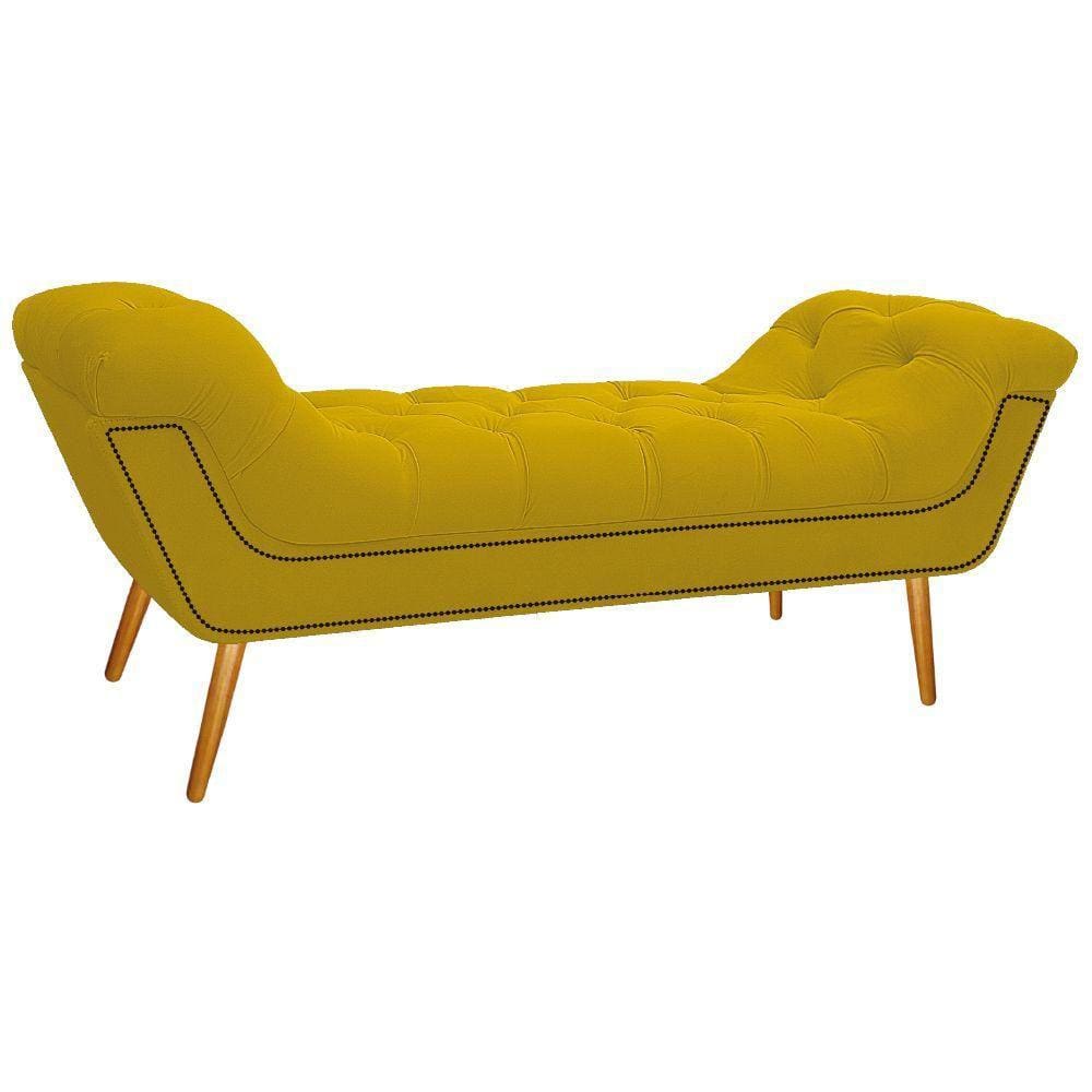 Calçadeira Estofada 160cm Queen Size Suede Amarelo