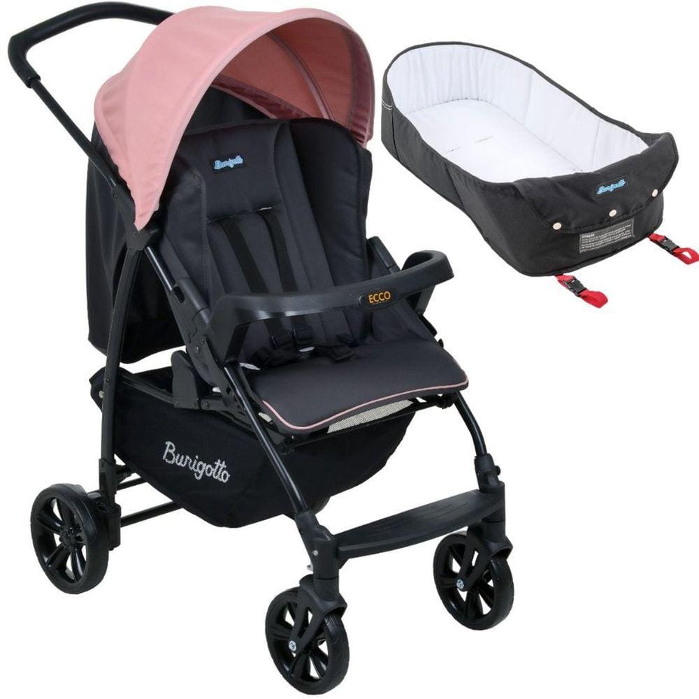 Carrinho de Bebe Burigotto Ecco com Ninho Moisés CZ Rosa