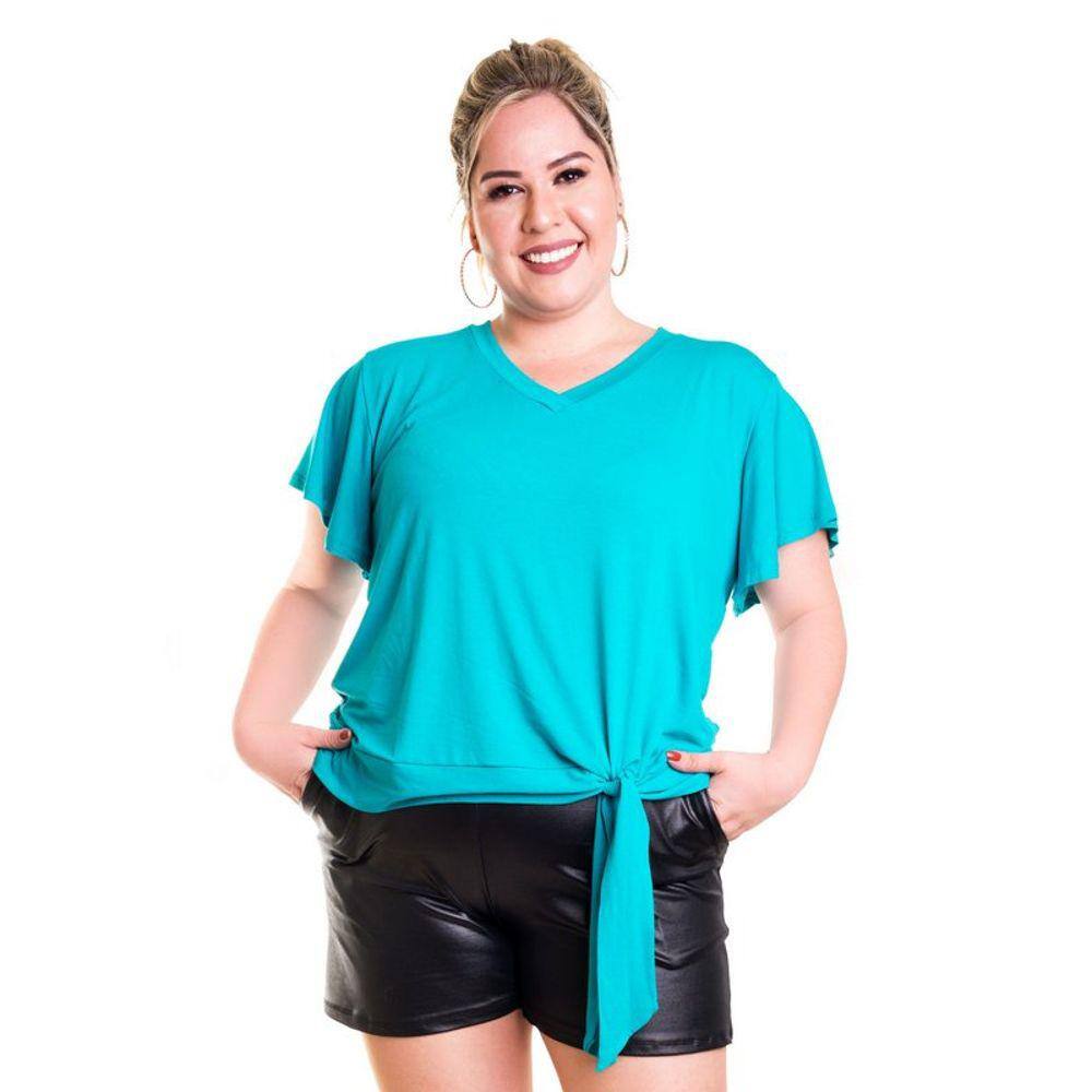 Blusa T-Shirt com Amarração Lateral e Manga Godê