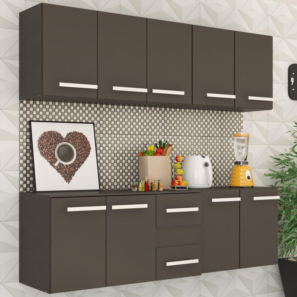 Cozinha Compacta Samara 9 Portas 2 Gavetas Preto Fosco - Panorama Móveis