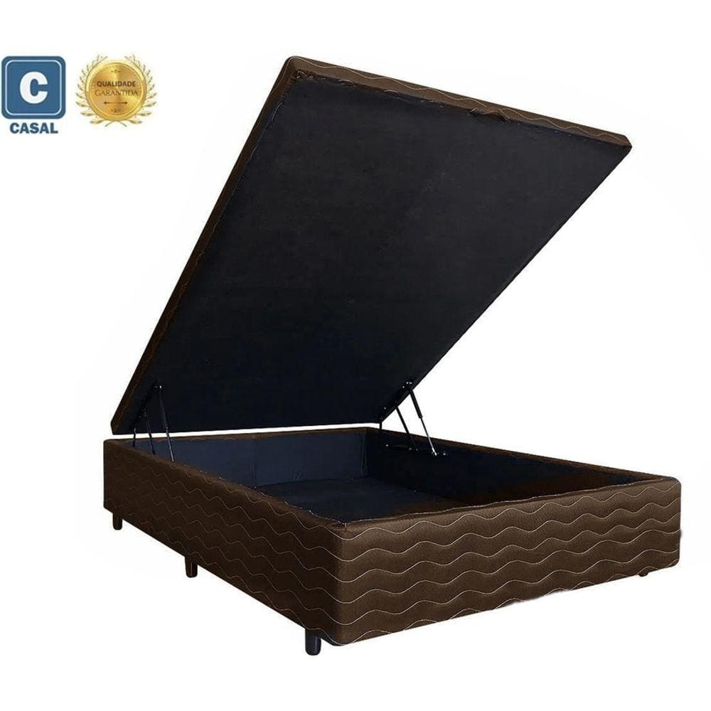 Cama Box Baú Casal Premium AColchões Matelado Marrom 41x138x188