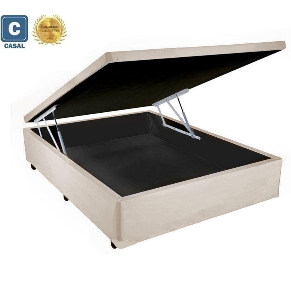 Cama Box Baú Casal Black AColchões Corino Bege 41x138x188