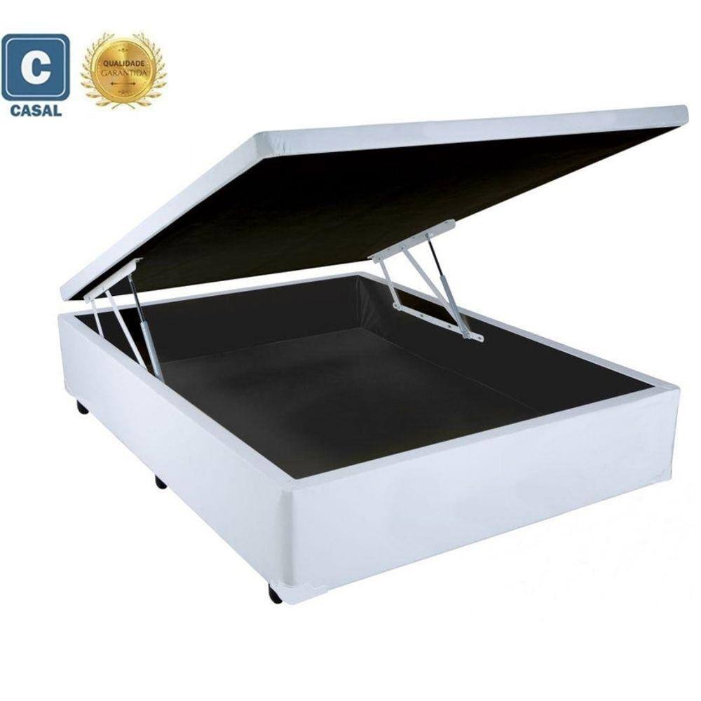 Cama Box Baú Casal Gold AColchões Corino Branco 41x138x188