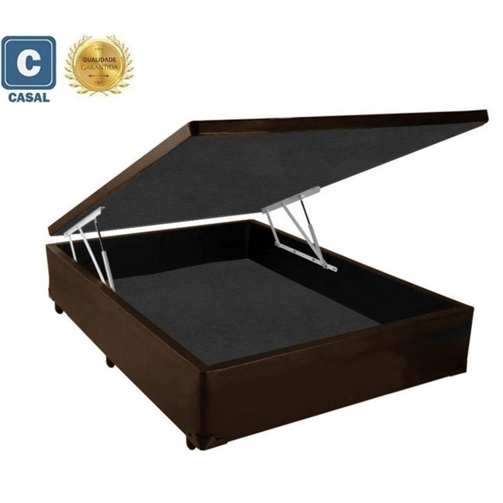 Cama Box Baú Casal Premier AColchões Corino Marrom 41x138x188