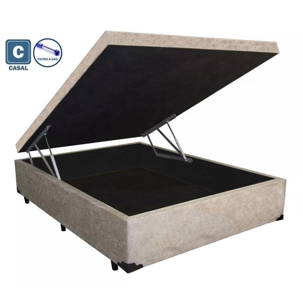 Cama Box Baú Casal Platinum AColchões Suede Bege 41x138x188