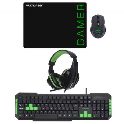 Combo Gamer - Headset Gamer, Mouse Gamer 3200DPI 6 Botões e Teclado Gamer com Hotkeys Preto e Verde Multilaser - PH123K Menor preço em Combo Gamer - Headset Gamer, Mouse Gamer 3200DPI 6 Botões e Teclado Gamer com Hotkeys Preto e Verde Multilaser - PH123K