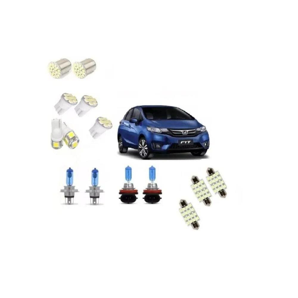 Kit Lâmpadas Honda Fit 04/17 Super Branca + Led Farol/Milha