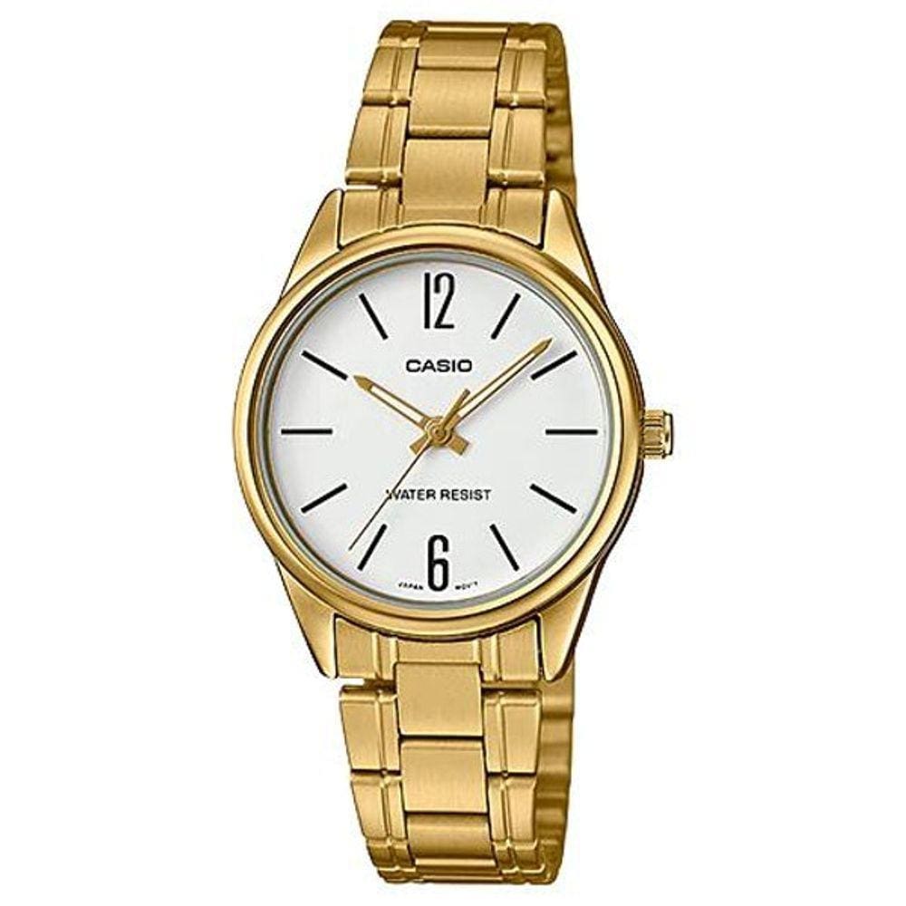 Relógio Feminino Casio Dourado Fundo Branco Pulseira Aço