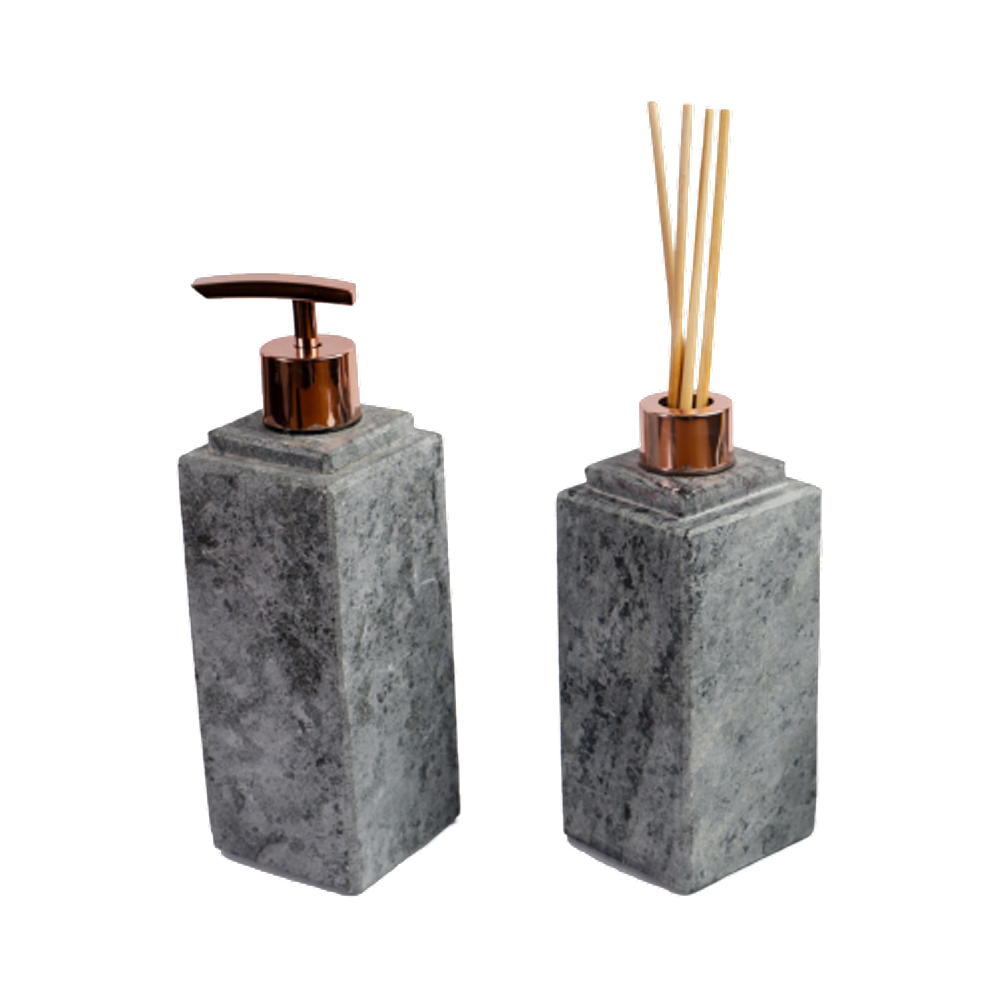 Kit Banheiro Bancada Lavabo Luxo em Pedra Sabão N03 Rosê