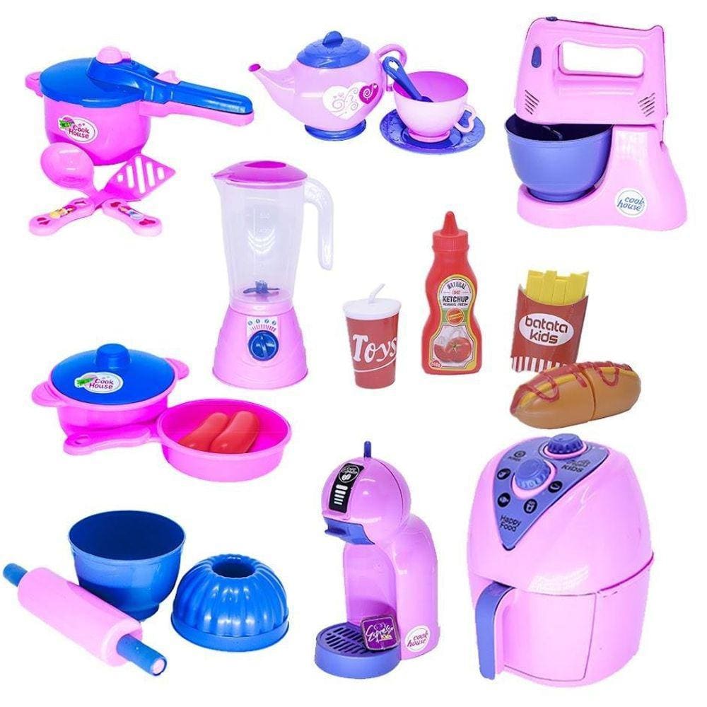 Kit Menina Brinquedo Cozinha Eletro Liquidificador Bulê 22P