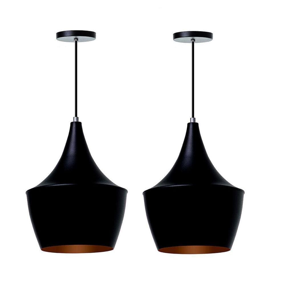 Kit 2 Lustre Pendente Interno Balão Preto Com Cobre