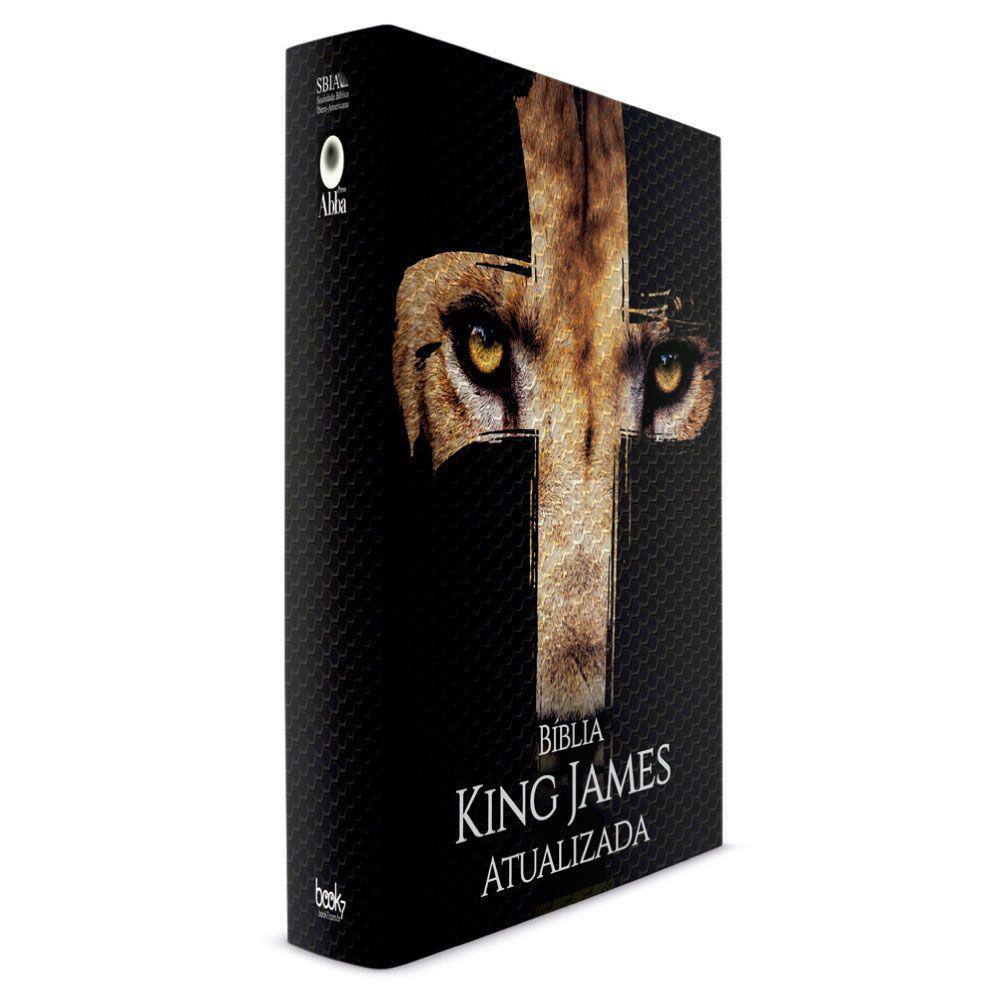 Bíblia King James Atualizada Slim Capa Dura Masculina Leão Cruz Black com 864 pags formato 14x21