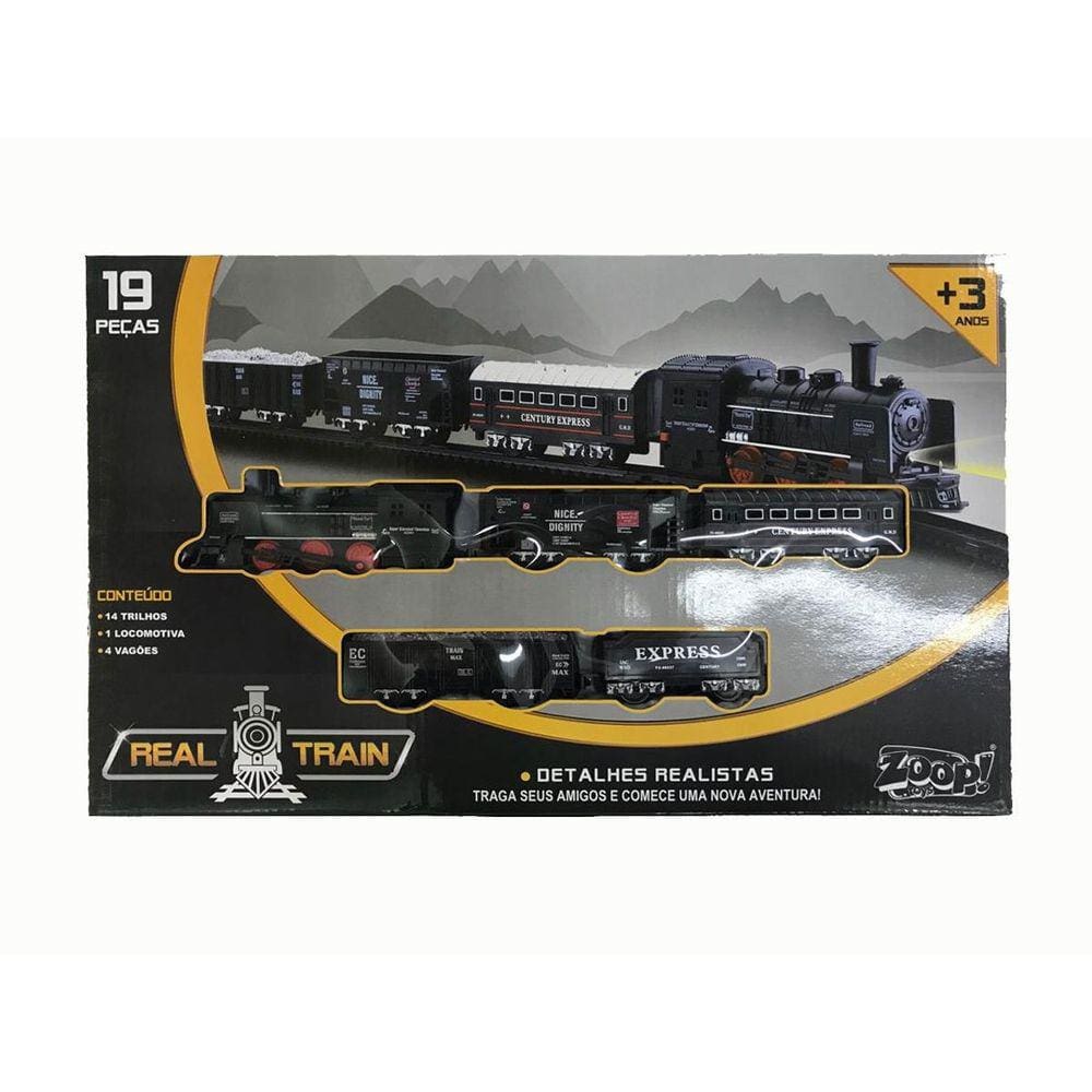 Trenzinho Locomotiva 19 pç Real Train A Pilha Zoop Toys Ferrorama