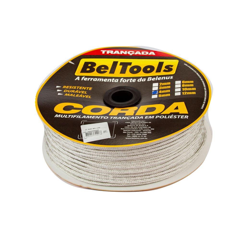 Corda Seda Branca Carretel 4mm 220 metros Beltools