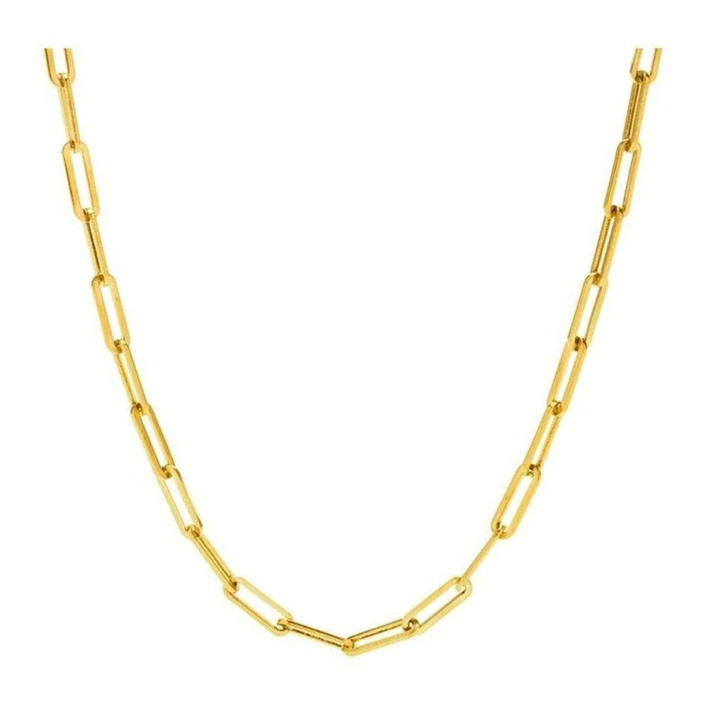Cordão Corrente Masculina 70Cm Elo Quadrado Aço Banhado Ouro