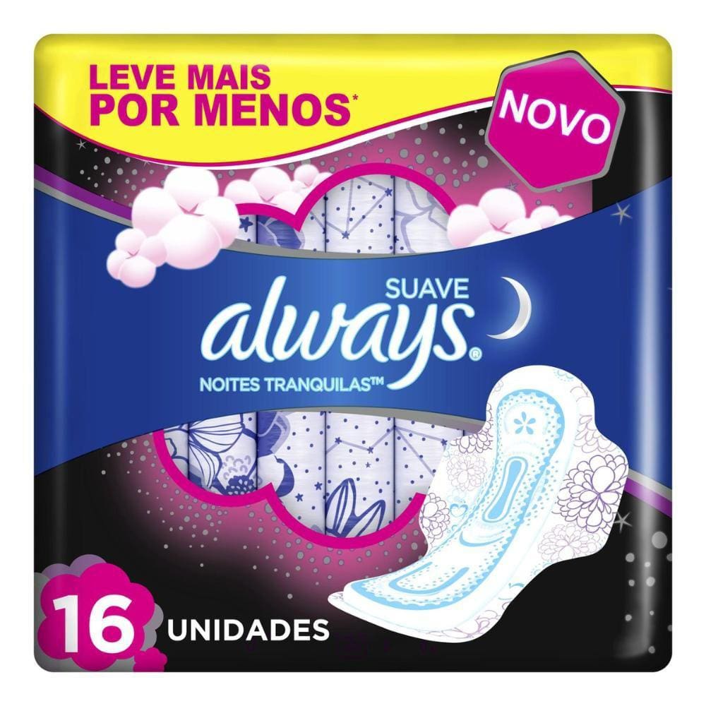 Absorvente Always Noturno Suave c/ Abas 28cm Leve 16 Pague 14