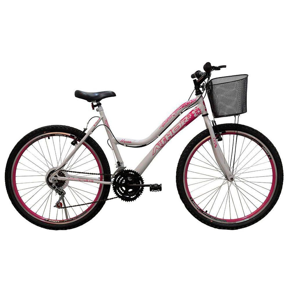 Bicicleta Aro 26 Feminino Athor Musa 18V Aro Aero Com Cesta