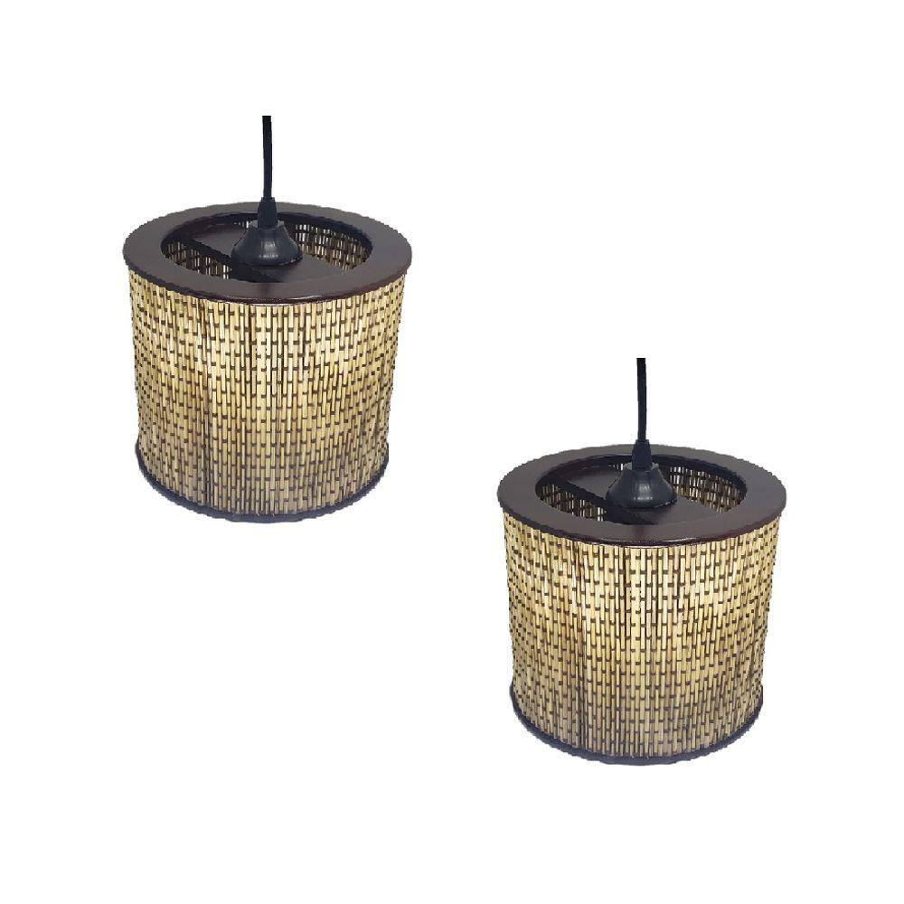 Kit 2 Lustre Pendente Moderno Luminária Rustica Bambu Frisos