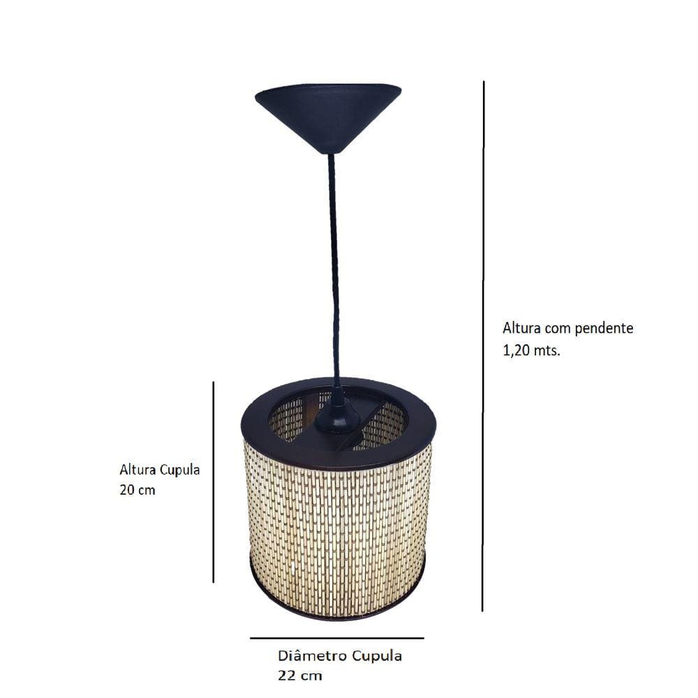 Lustre Pendente Moderno Luminária Rustica Bambu Frisos