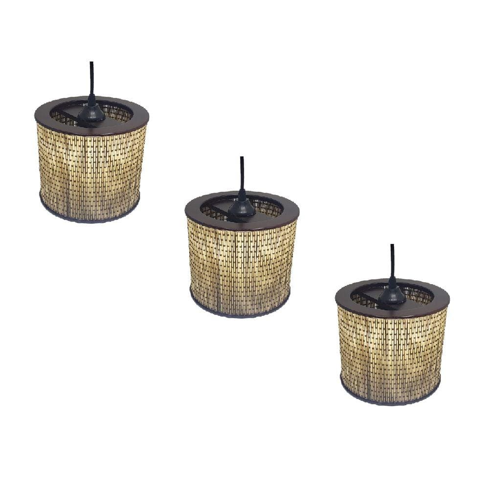 Kit 3 Lustre Pendente Moderno Luminária Rustica Bambu Frisos