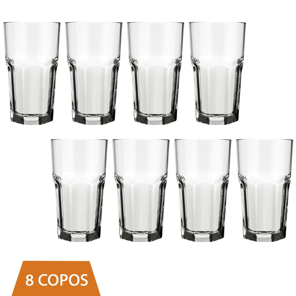 Conjunto 8 Copo Bristol Transparente 340ml Vidro Drinks
