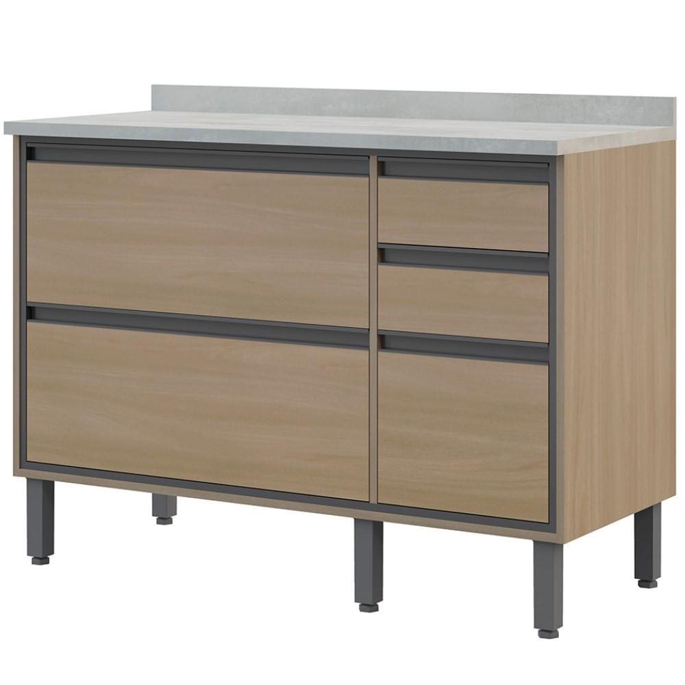 Balcão de Cozinha Com Tampo Organizador Multiuso 1 Porta Basculante 4 Gavetas Canela Marrom Salina