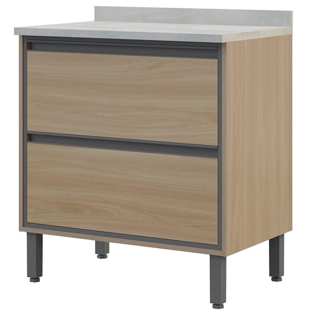 Balcão de Cozinha Com Tampo Organizador Multiuso 1 Porta Basculante 1 Gaveta Canela Marrom Salina