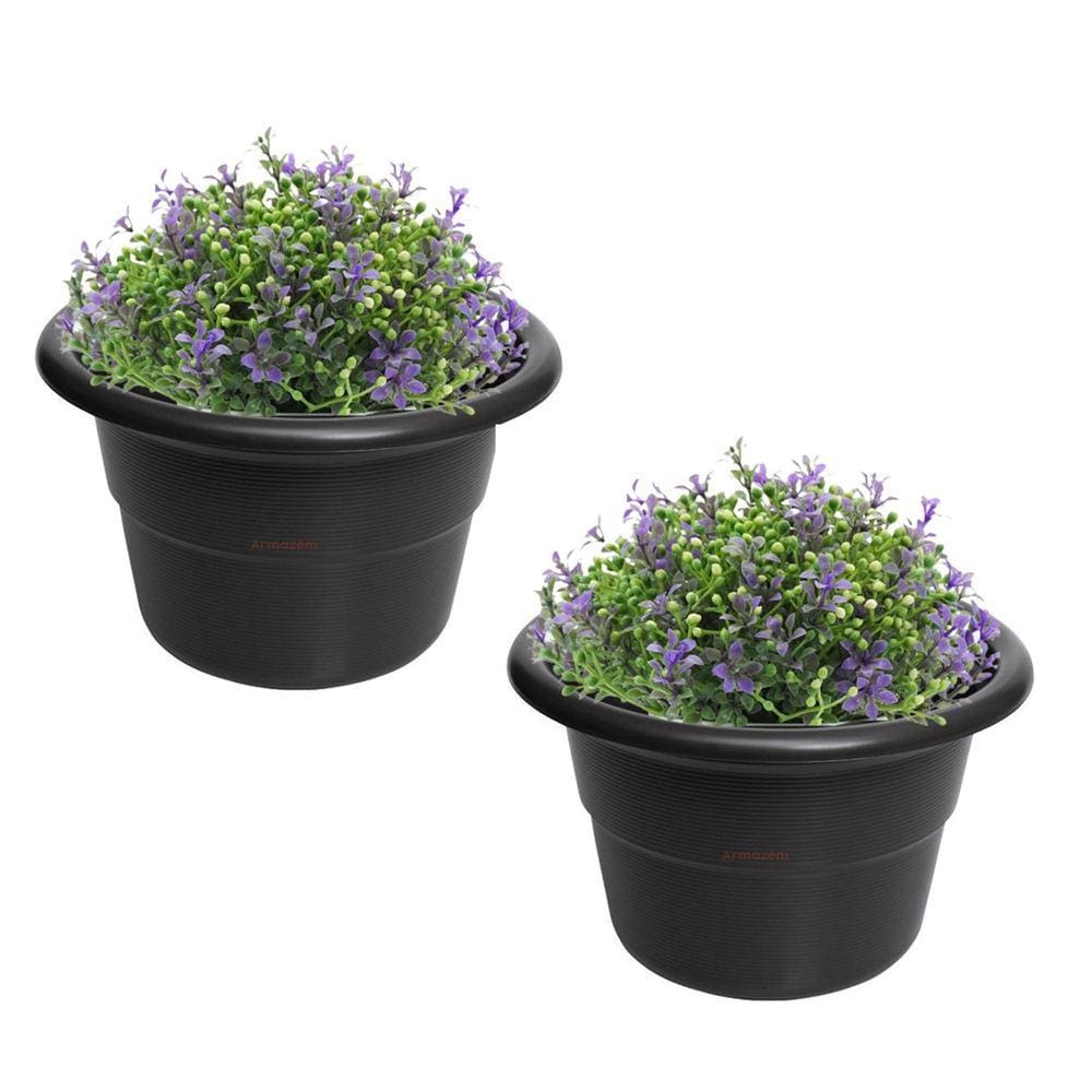 Kit 2 Vaso Redondo Pequeno Para Flores Plantas Jardim Plástico Preto - AMZ
