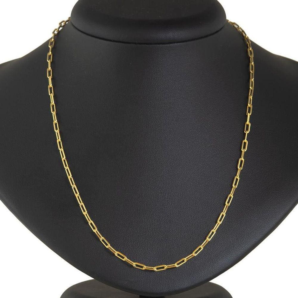 Cordão Masculino Elo Quadrado 60Cm Fecho Gaveta Banhado Ouro