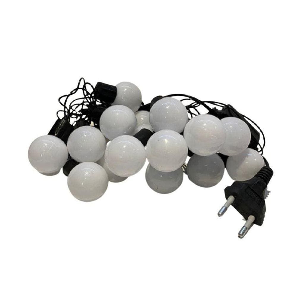 Cordão De Lâmpadas De Led Formato Bolinha Opaca Branco