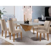 Mesa Aster 180 Tampo em MDF e Vidro com 6 Cadeiras Liz Moderna