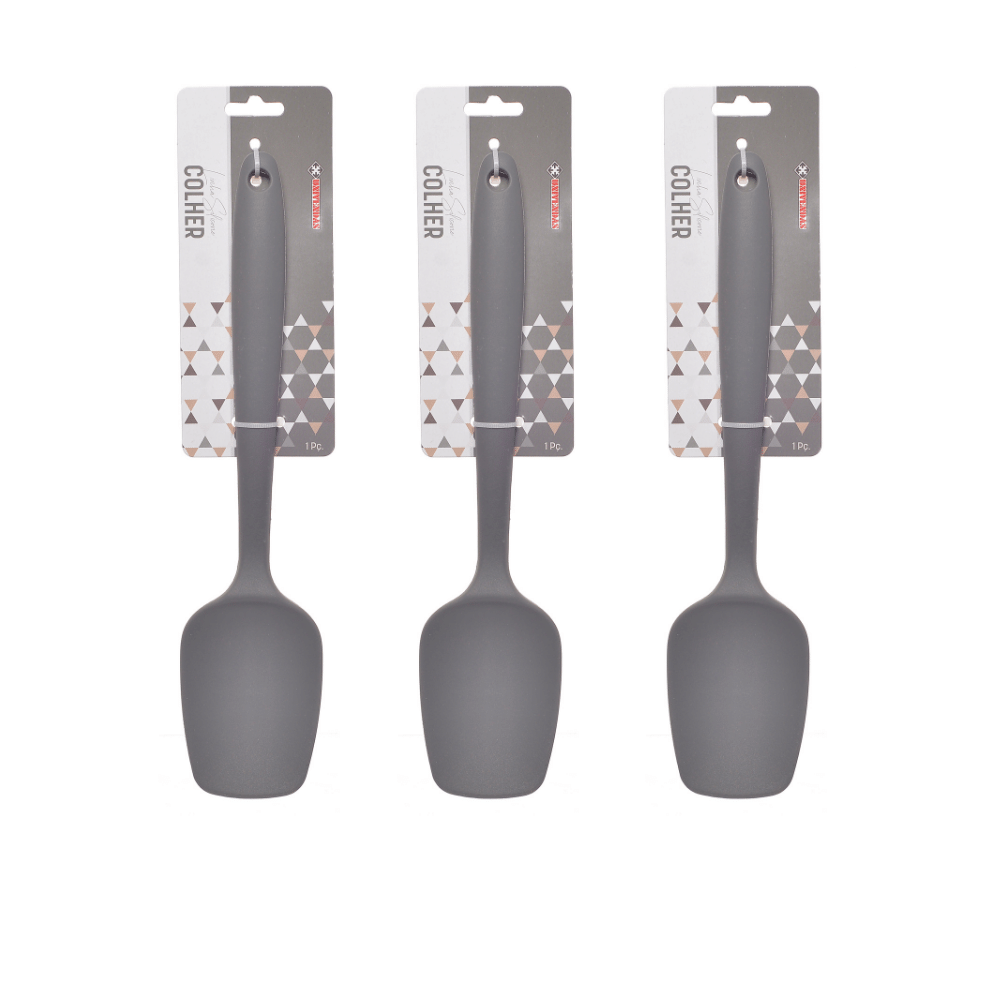 Kit Colher de Silicone 3 Peças 27cm Cor Cinza