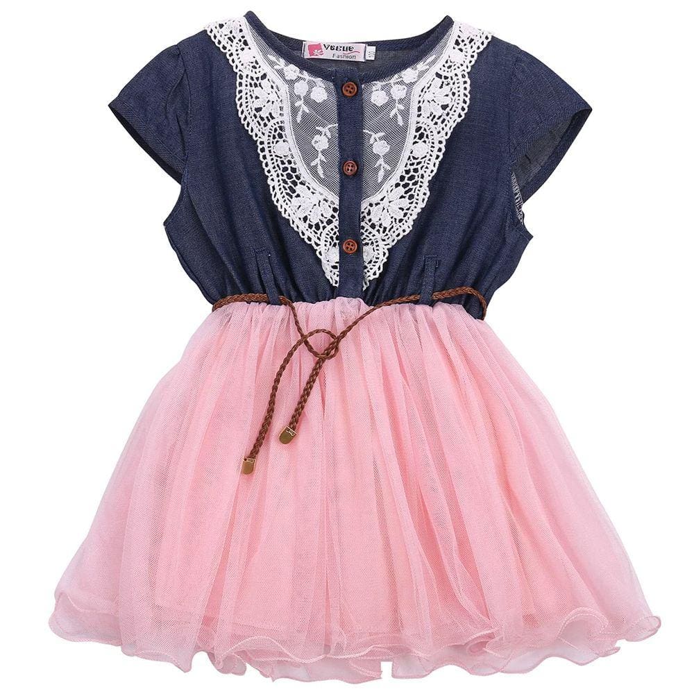 Vestido Infantil Menina Jeans Saia Festa Ano Novo + Cinto