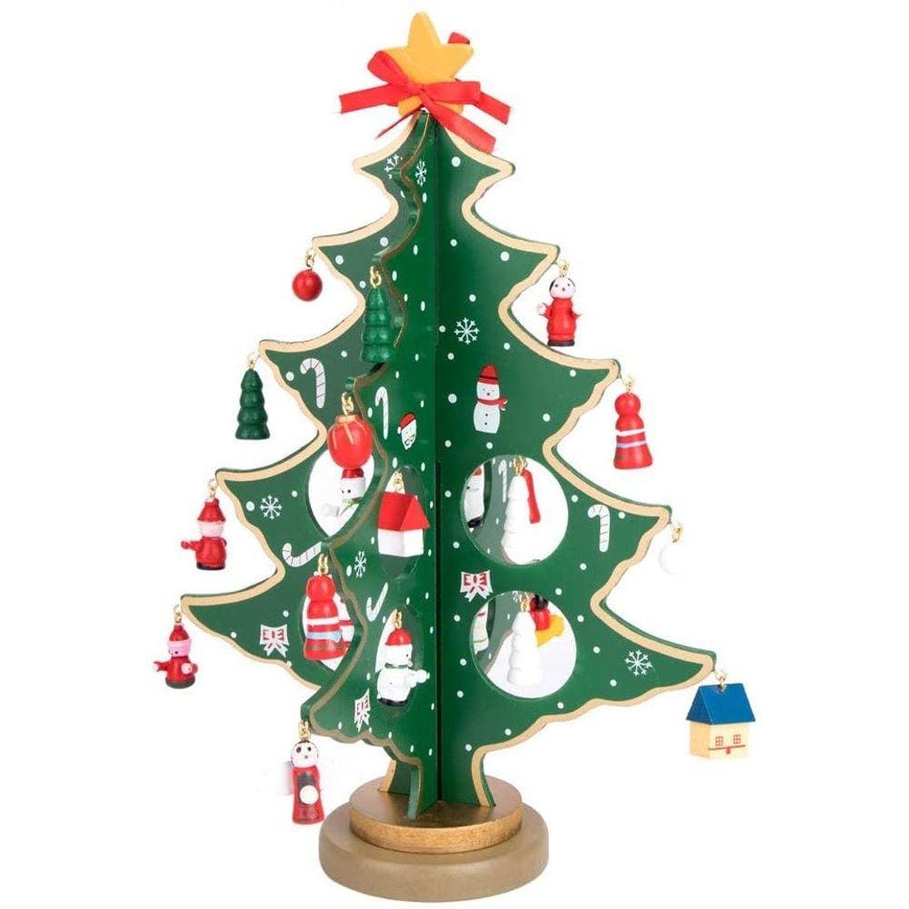 Mini Árvore De Natal Em Madeira - 24,5 Cm