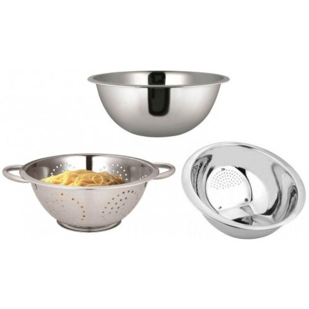 Kit Inox Essencial 3 peças Escorredor de Macarrão, Escorredor de Arroz e Bowl - Yazi