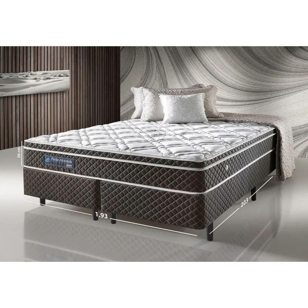Base + colchão ecoflex king Size 193x203x63cm com Molas Ensacadas Relax Adorabil Marrom