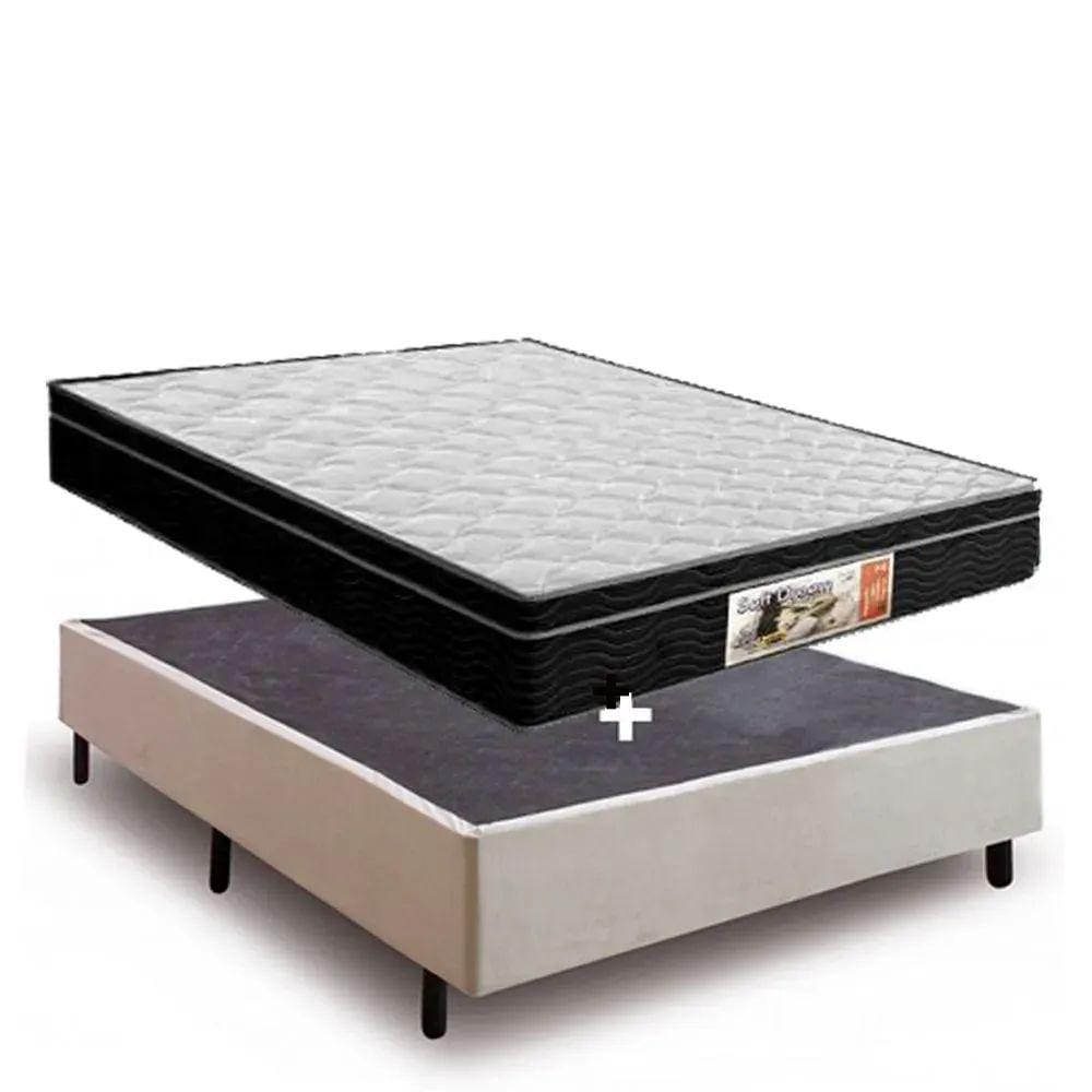 Cama Box casal bege sintético + Colchão Molas Bonnel 1,38 x 1,88 x 48 cm