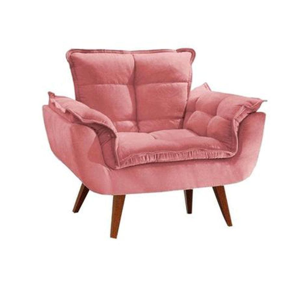 Poltrona Decorativa Opalla Quarto Sala Suede Rose - Kimi Design